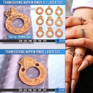 Thanksgiving Napkin Rings Bundle V1 | CNC Laser-Cut Files