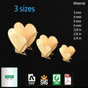 Laser Cut Heart Box SVG DXF CDR PDF - 3 Sizes Wood Valentine Gift Holder