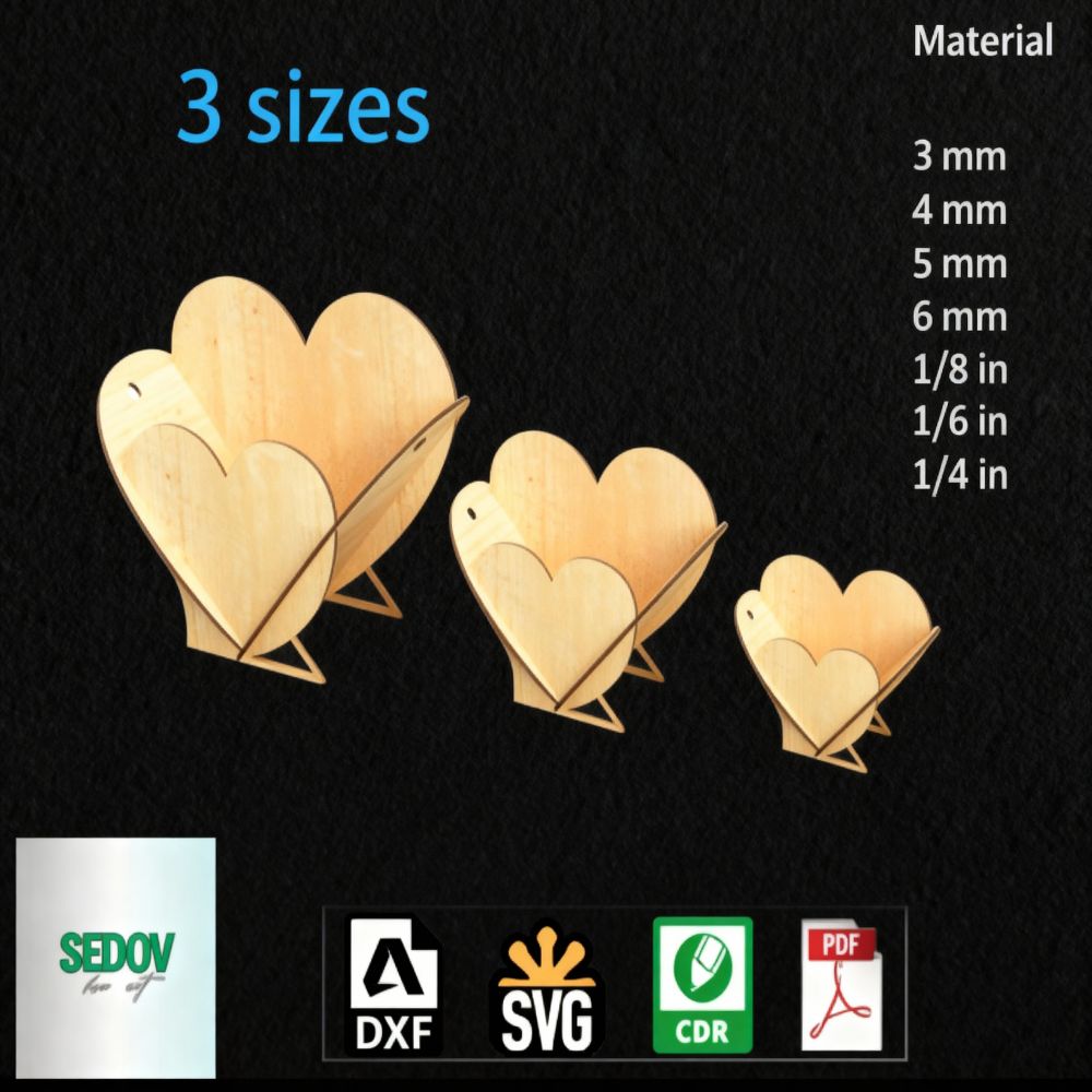 Laser Cut Heart Box SVG DXF CDR PDF - 3 Sizes Wood Valentine Gift Holder