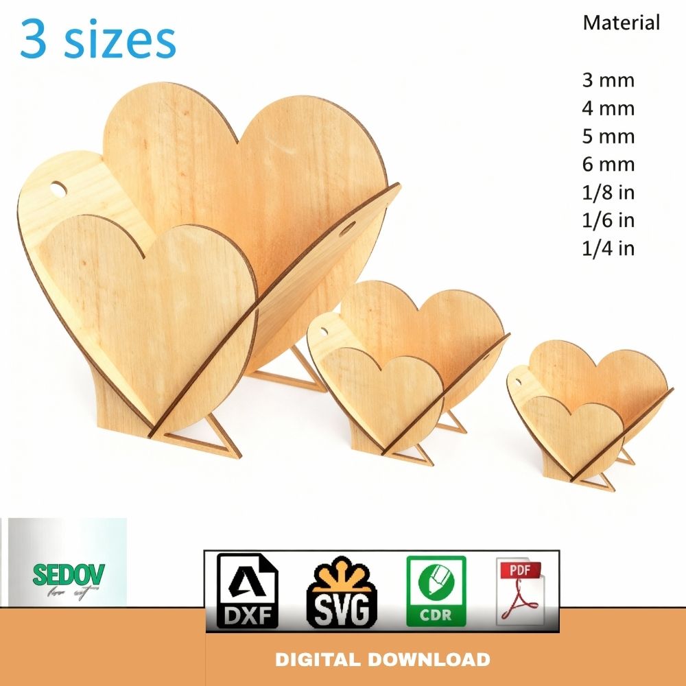 Laser Cut Heart Box SVG DXF CDR PDF - 3 Sizes Wood Valentine Gift Holder - Image 2