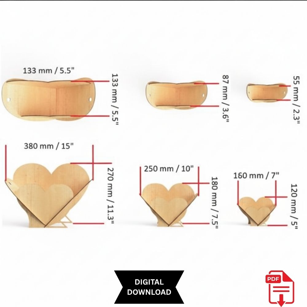 Laser Cut Heart Box SVG DXF CDR PDF - 3 Sizes Wood Valentine Gift Holder - Image 3