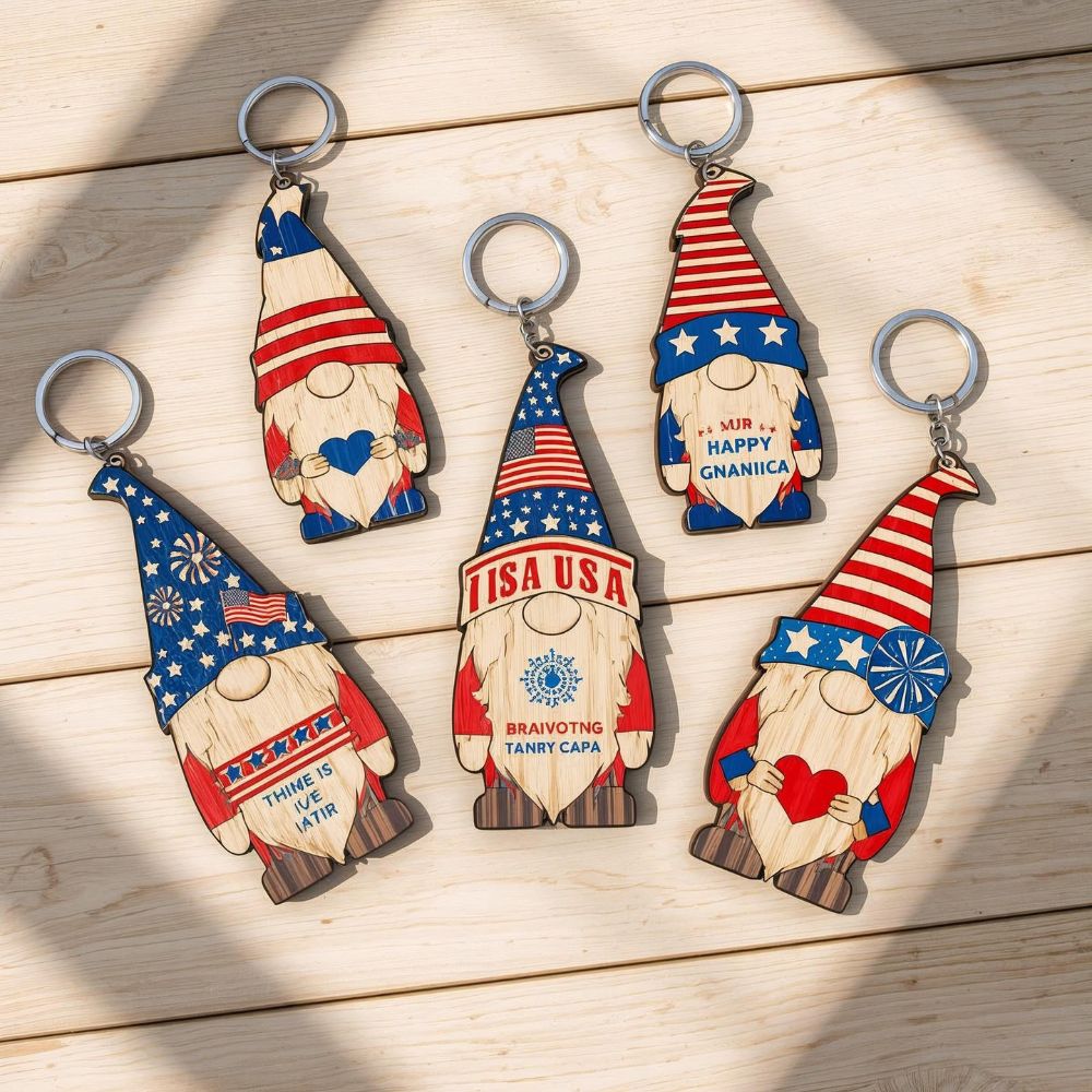 Patriotic Gnome Keychain SVG Bundle – Laser Cut 4th of July Designs for Glowforge, Cricut & More - Image 4
