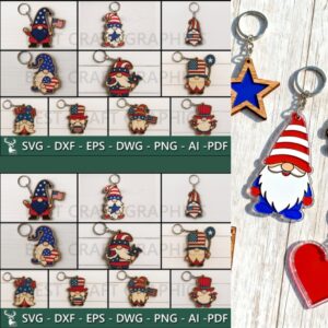 Patriotic Gnome Keychain SVG Bundle – Laser Cut 4th of July Designs for Glowforge, Cricut & More