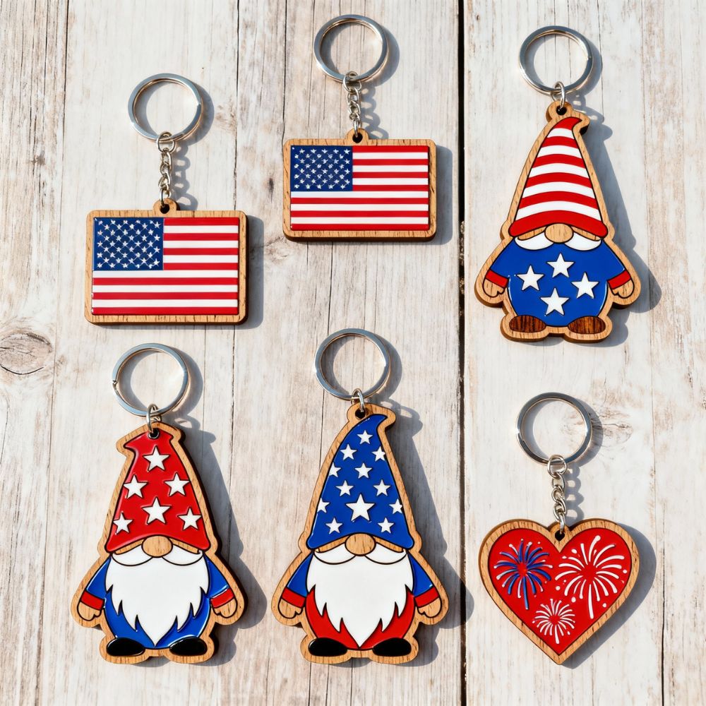 Patriotic Gnome Keychain SVG Bundle – Laser Cut 4th of July Designs for Glowforge, Cricut & More - Image 2