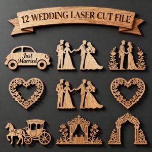 Wedding Couple Story Laser Cut SVG Bundle | Just Married Love Scenes | Bride & Groom Silhouette | Wedding Decor & Cake Topper Files | Cricut Glowforge CNC