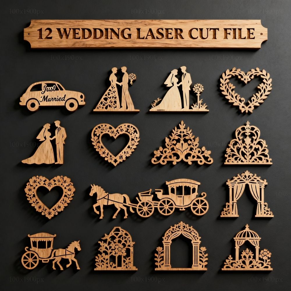 Wedding Couple Story Laser Cut SVG Bundle | Just Married Love Scenes | Bride & Groom Silhouette | Wedding Decor & Cake Topper Files | Cricut Glowforge CNC - Image 4