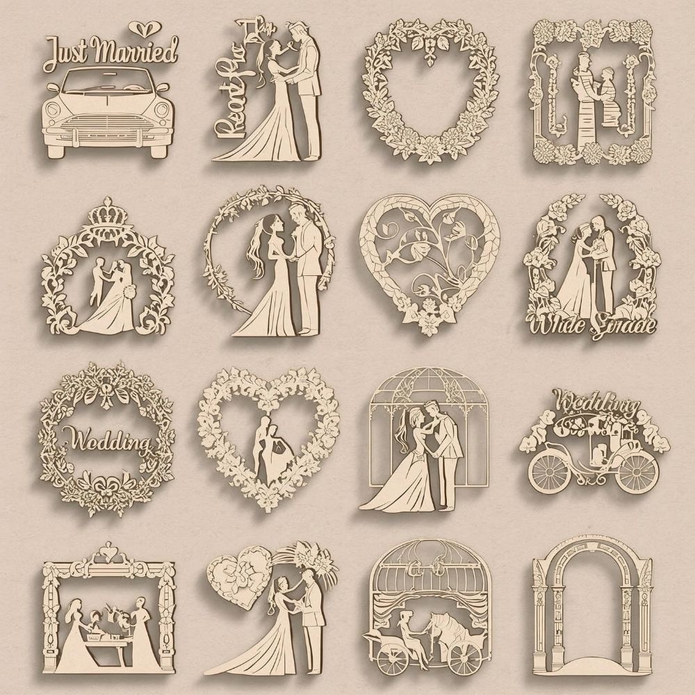 Wedding Couple Story Laser Cut SVG Bundle | Just Married Love Scenes | Bride & Groom Silhouette | Wedding Decor & Cake Topper Files | Cricut Glowforge CNC - Image 3