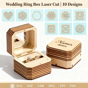 Wedding Ring Box Laser Cut SVG Bundle | 10 Unique Engagement & Anniversary Box Designs | CNC & Glowforge Files for Wood & Acrylic