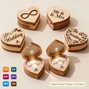 Wedding Ring Box SVG Bundle – 10 Laser Cut Designs