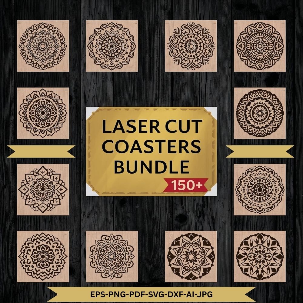 πͺ΅β¨ Laser Cut Wood Coasters Design Bundle | 150+ Intricate Patterns | Mandala, Floral & Geometric SVG Files - Image 2