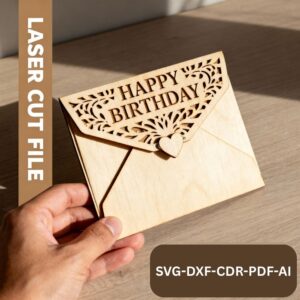 Happy Birthday Laser Cut Envelope | Wooden Gift Card Holder SVG File