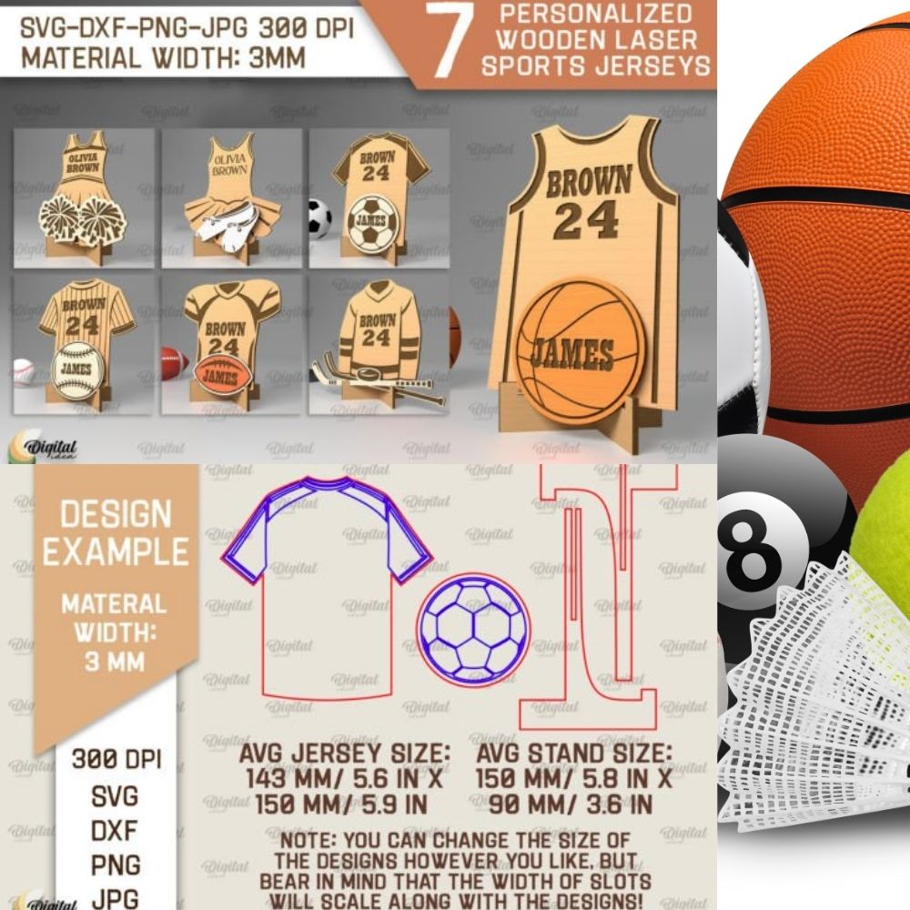 3D Sports Jersey Sign SVG Bundle | Laser Cut Files for CNC, Glowforge & Cricut