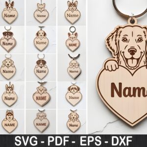 Dog Breed Keychain SVG | Custom Pet Name Tag Template