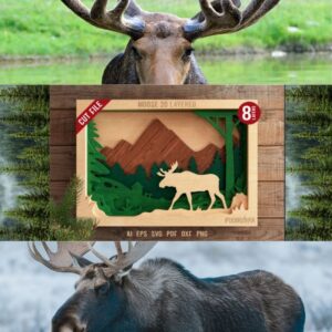 Layered Moose 3D SVG Cut File – Woodland Animal Laser Cut Template for Crafts & Decor