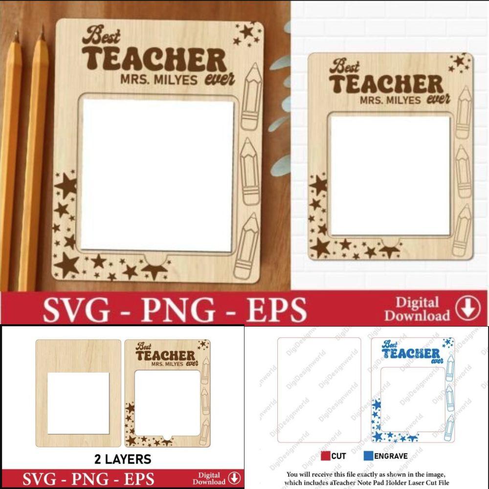 Teacher Notepad Holder – Laser Cut SVG & DXF File